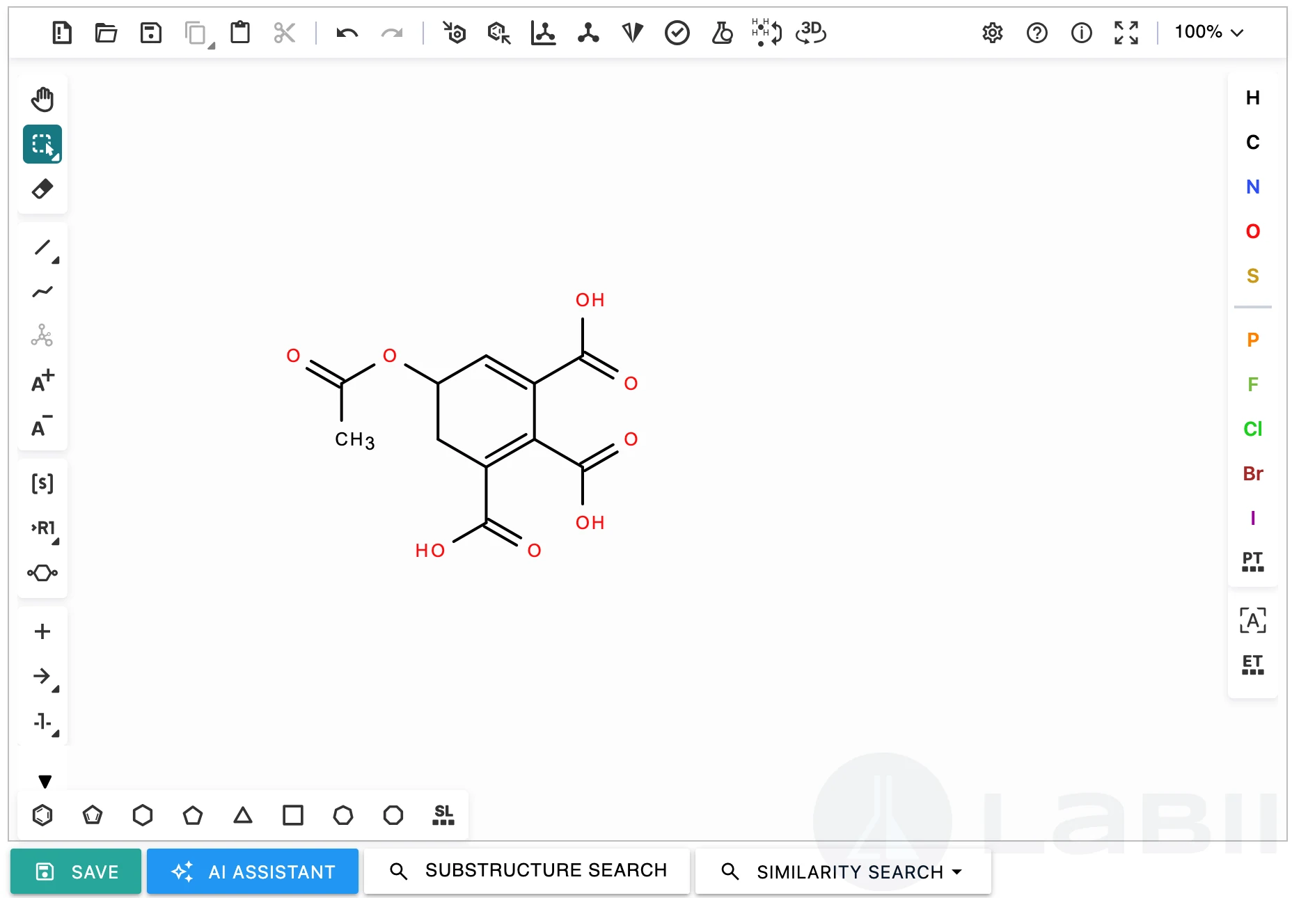 Edit view of the Ketcher widget showing the full drawing canvas and toolbar