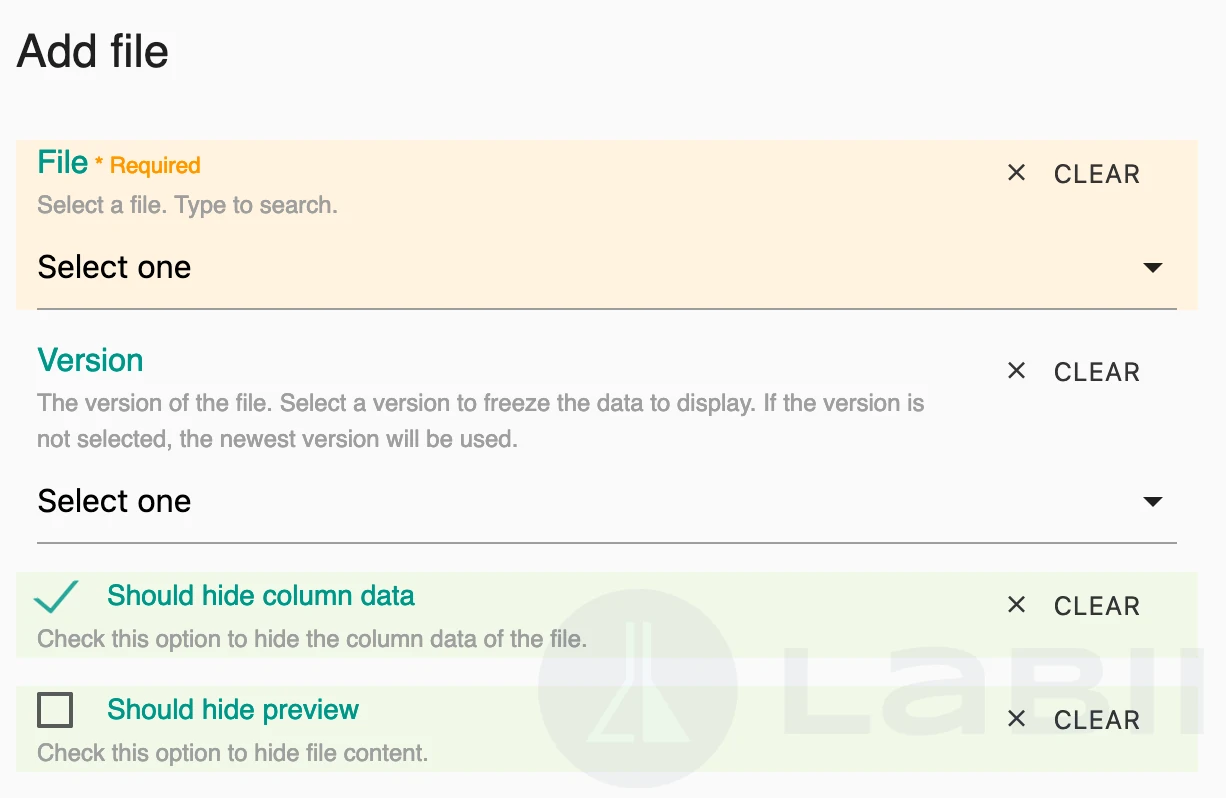 The Add Existing File modal showing file selection and version options
